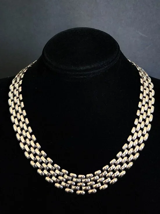 Vintage 80s 7-Row Panther Link Collar Necklace - Heavy Silver Tone 50g - Picture 4 of 7